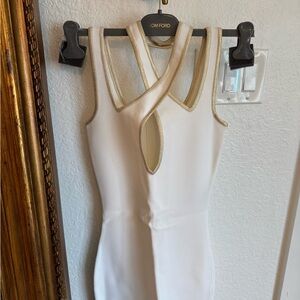 Balmain NWOT White and Gold Women's Viscose Dress 34F